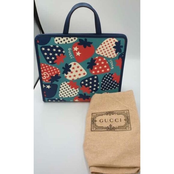 Gucci Coated Canvas Strawberry Stars Childrens Tote Red White Blue - Picture 9 of 9